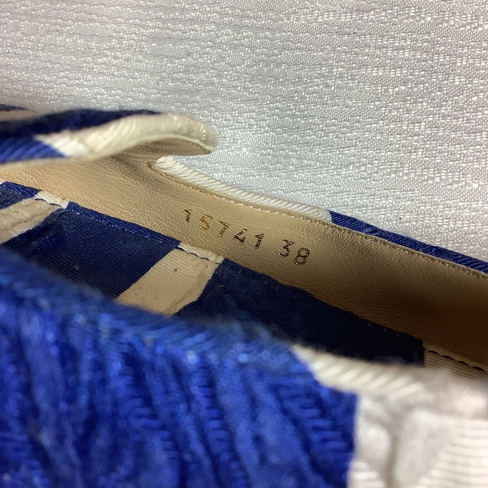 DOLCE & GABBANA Blue/White Stripe Brocade Slip-On Flats - Picture 10 of 16